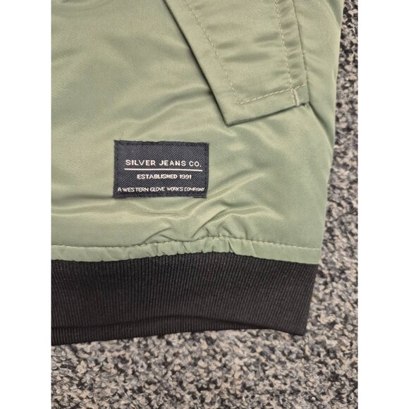 Kids Olive Green Removable Hooded Bomber Jacket Size Medium 10/12 With Pockets & - Picture 6 of 11